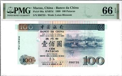 大中华拍卖第791期 - 澳门大西洋银行回归版无字冠99100 996735