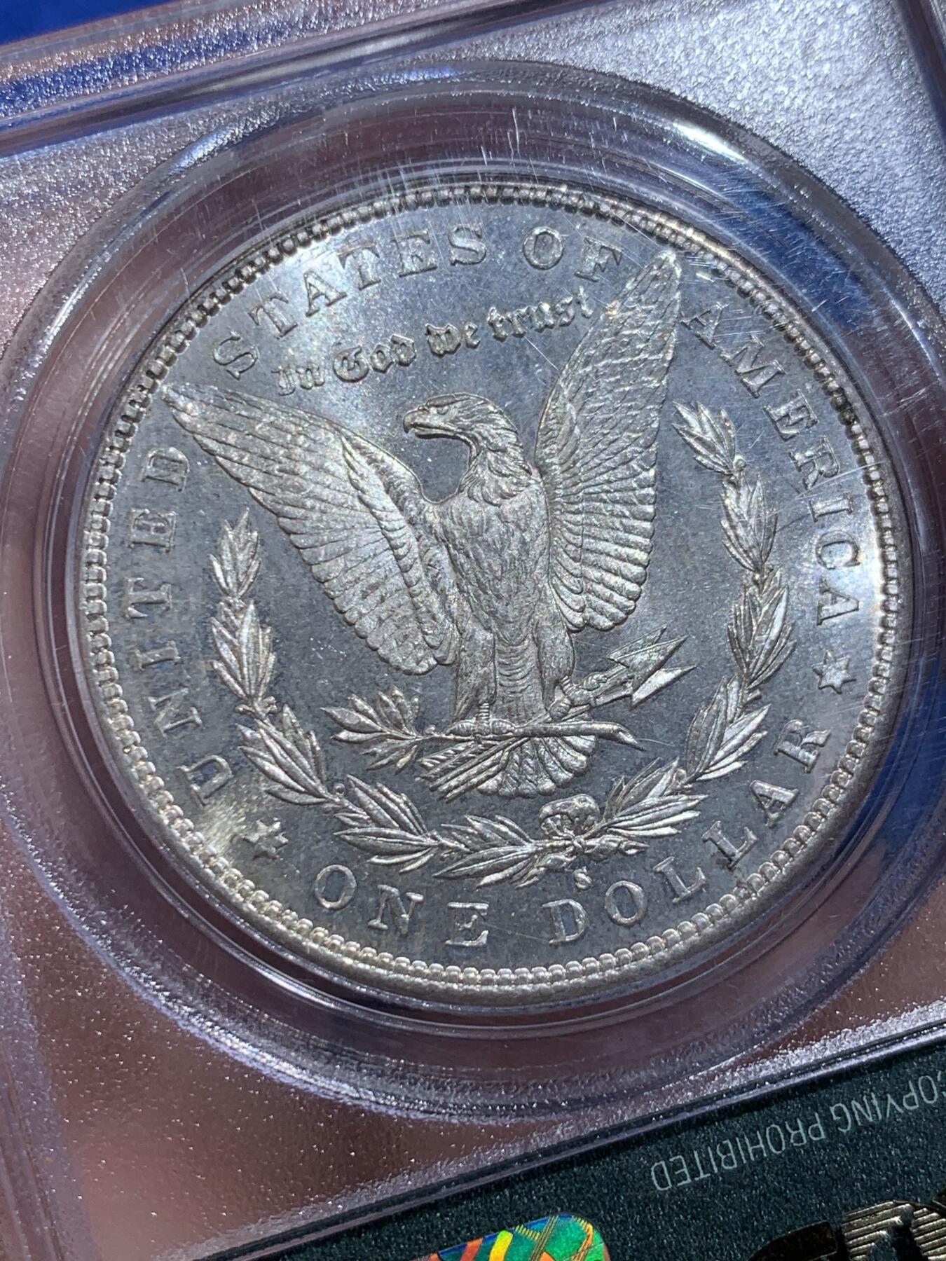 《竞宝斋》第414场 周日，周一，2场连拍 （全场包邮） PCGS MS64 美国 1881-S 摩根 1美元银币 老绿盒 低评了