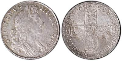 万国钱币拍卖第052期 - PCGS MS62 1698年英国斯图亚特王朝威廉三世1/2半克朗银币 原味英伦五彩 收藏级品质