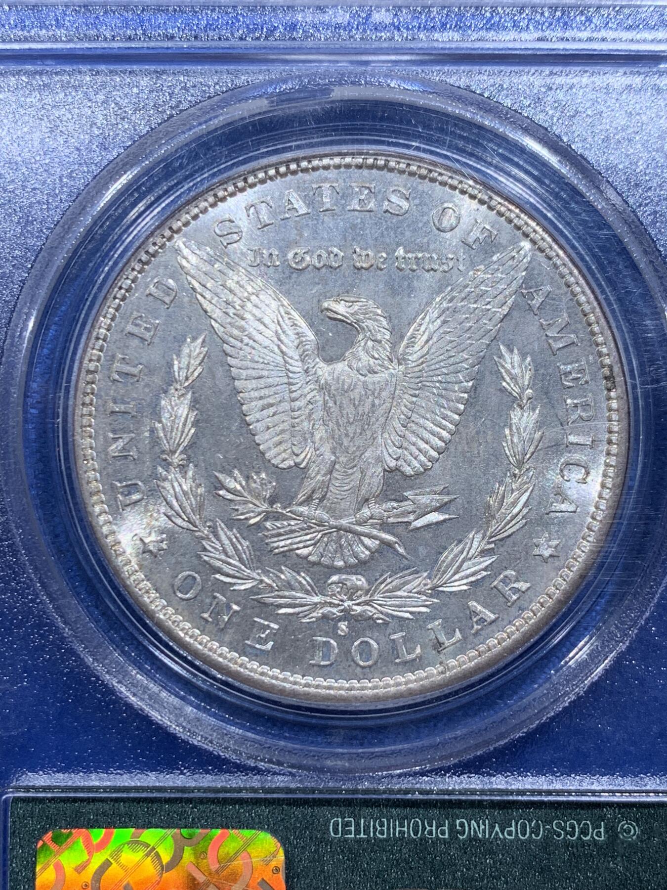《竞宝斋》第414场 周日，周一，2场连拍 （全场包邮） PCGS MS64 美国 1881-S 摩根 1美元银币 老绿盒 低评了