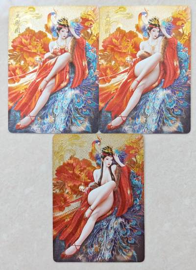 花开卡拍第36期（8月31号周日截拍，品控勿拍!!!拍品不寄存，运费5元，自制卡难免瑕疵，可能存在轻微撞角爆边等出厂瑕疵，品控介意勿拍！） - 焱卡 如梦令红楼 王熙凤 粗闪渐变3张