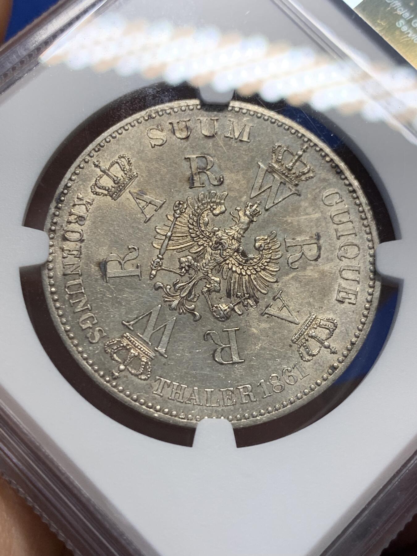 《竞宝斋》第414场 周日，周一，2场连拍 （全场包邮） NGC UNCD 德国 1861年 1泰勒 银币 光度不错 高点清晰