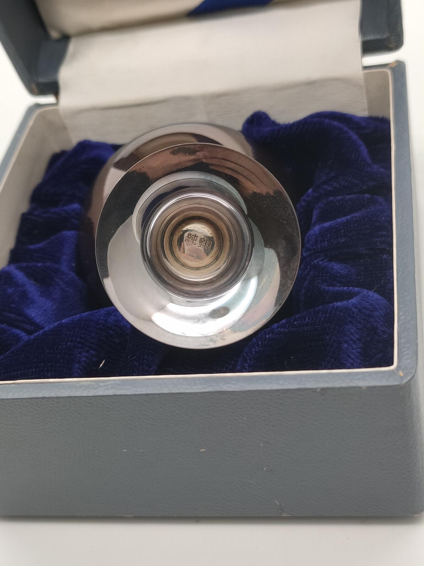 纯银杯银酒杯纯银鎏金带原盒纯银杯带纯银戳记古董银杯老银杯银器
