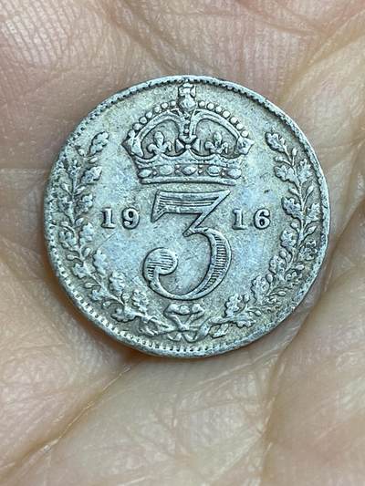 2025年第八十四场(总第一百一十场）外国好品散币(免佣金) - 英国🇬🇧1916年3便士银币(乔治五世第一版，925高银)