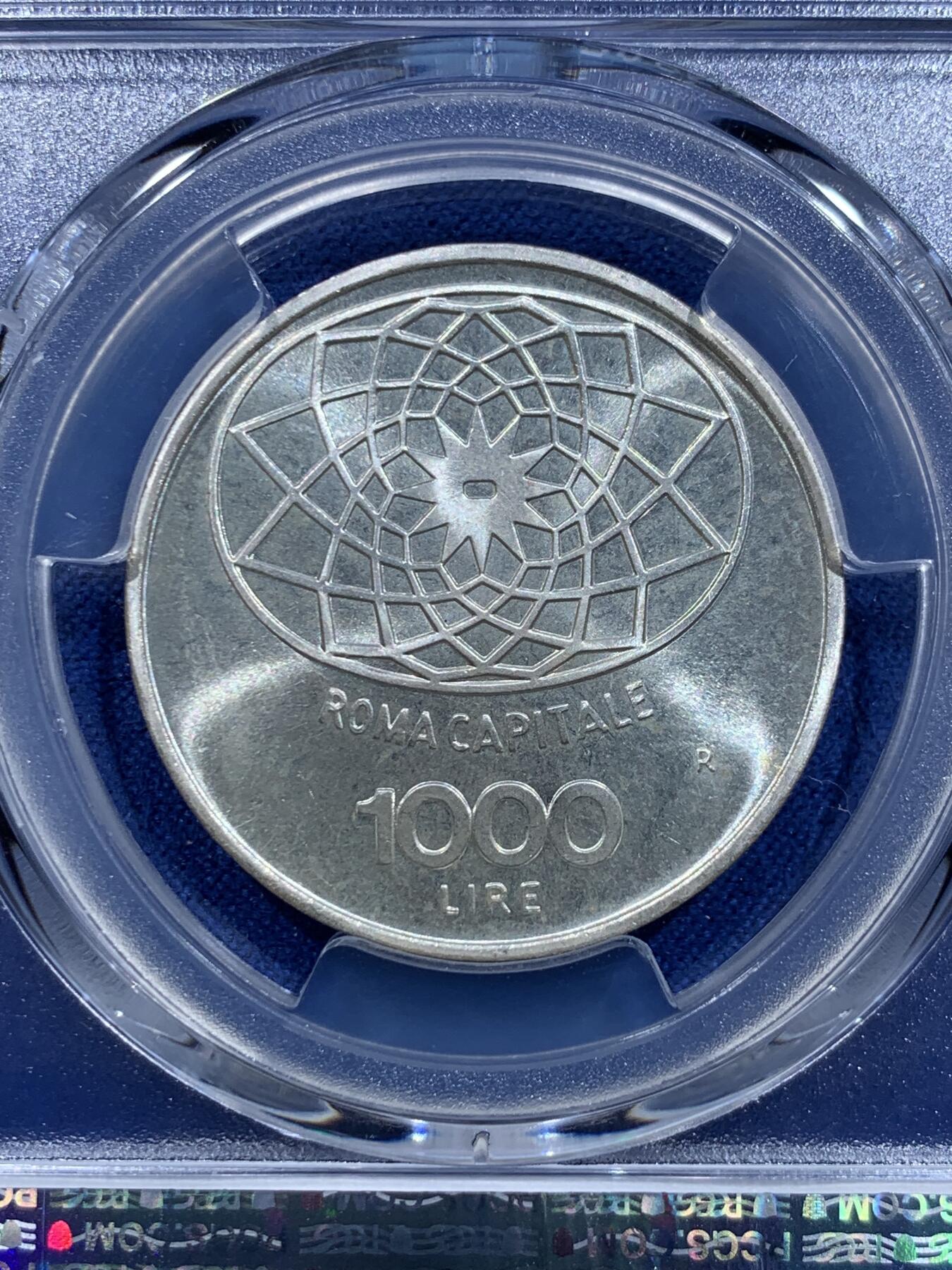 《竞宝斋》第415场 周日，周一，2场连拍 （全场包邮） PCGS MS66 意大利1970年罗马建都百年1000里拉纪念银币，高分！