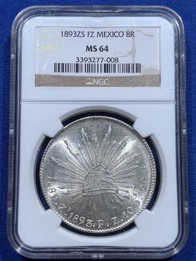 《竞宝斋》第415场 周日，周一，2场连拍 （全场包邮） - NGC MS64 墨西哥1893年ZS FZ版花边鹰洋，粉嫩原光