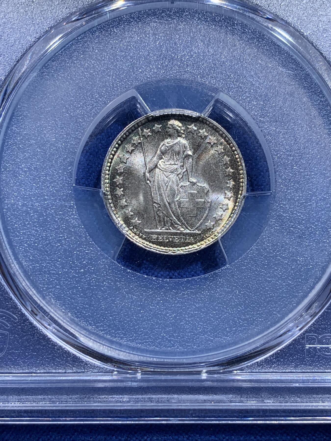《竞宝斋》第415场 周日，周一，2场连拍 （全场包邮） PCGS MS67 瑞士1929年B版1/2法郎银币 顶级黄油转光品，季军分（更高为1枚68，一枚67+），不是晚期年份，很难得