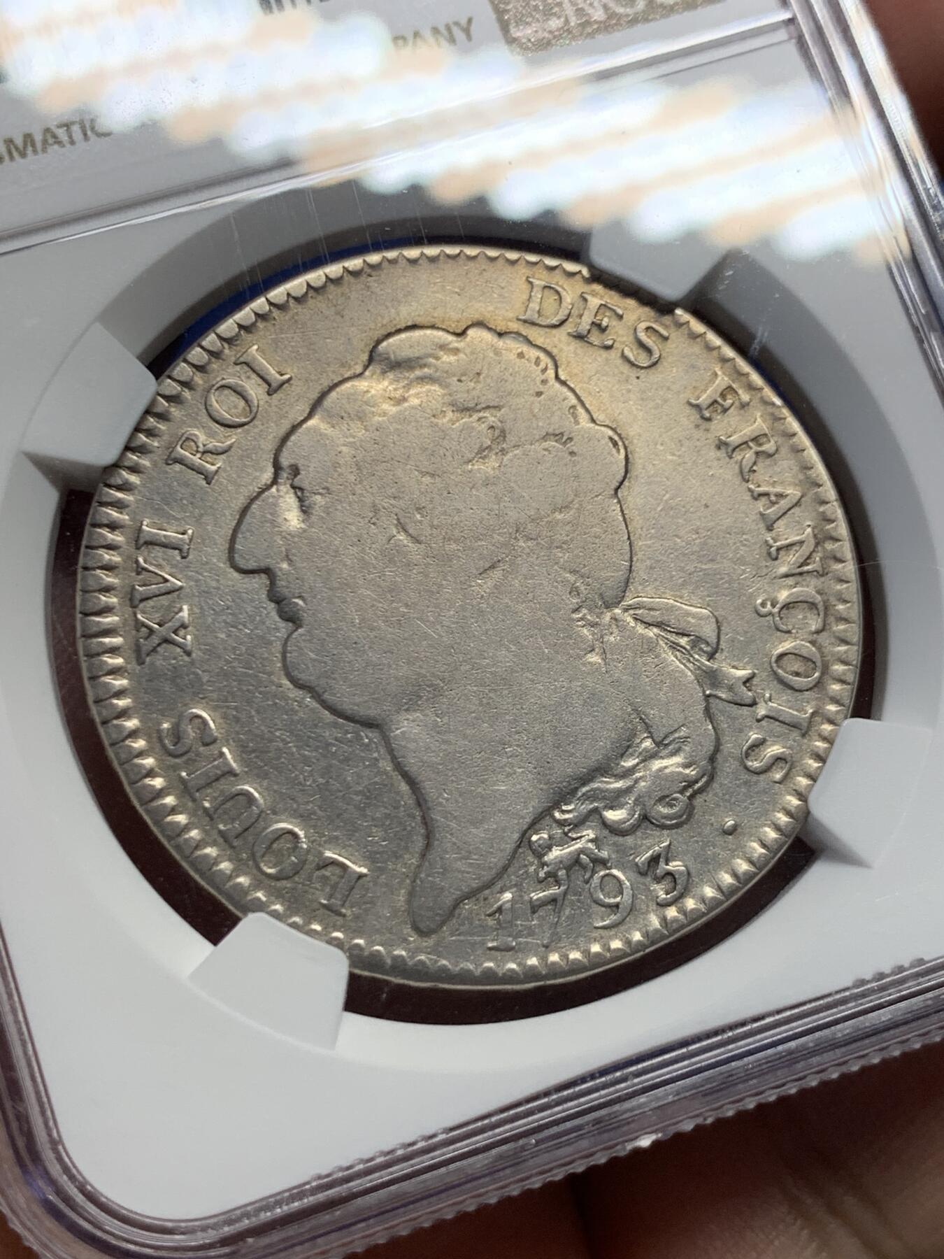 《竞宝斋》第415场 周日，周一，2场连拍 （全场包邮） NGC FINE DETAILS 1793年法国天使埃居银币