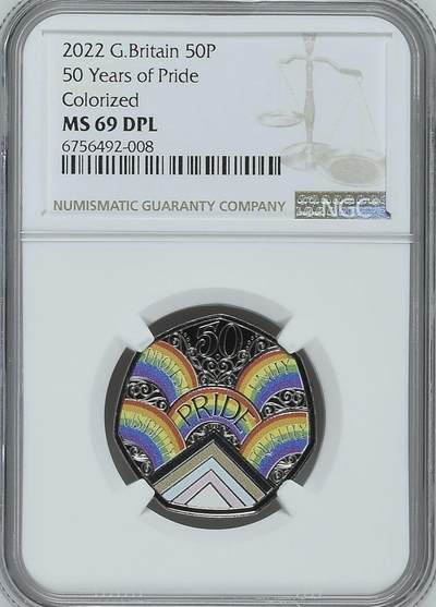 S&S Numismatic世界钱币-拍卖 第114期  - 获奖币*英国2022年 英国骄傲50周年 50便士彩色纪念币 NGC MS69DPL冠军分