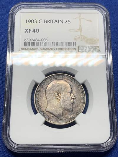 《竞宝斋》第415场 周日，周一，2场连拍 （全场包邮） - NGC XF40 英国1903年爱德华七世海神2先令银币