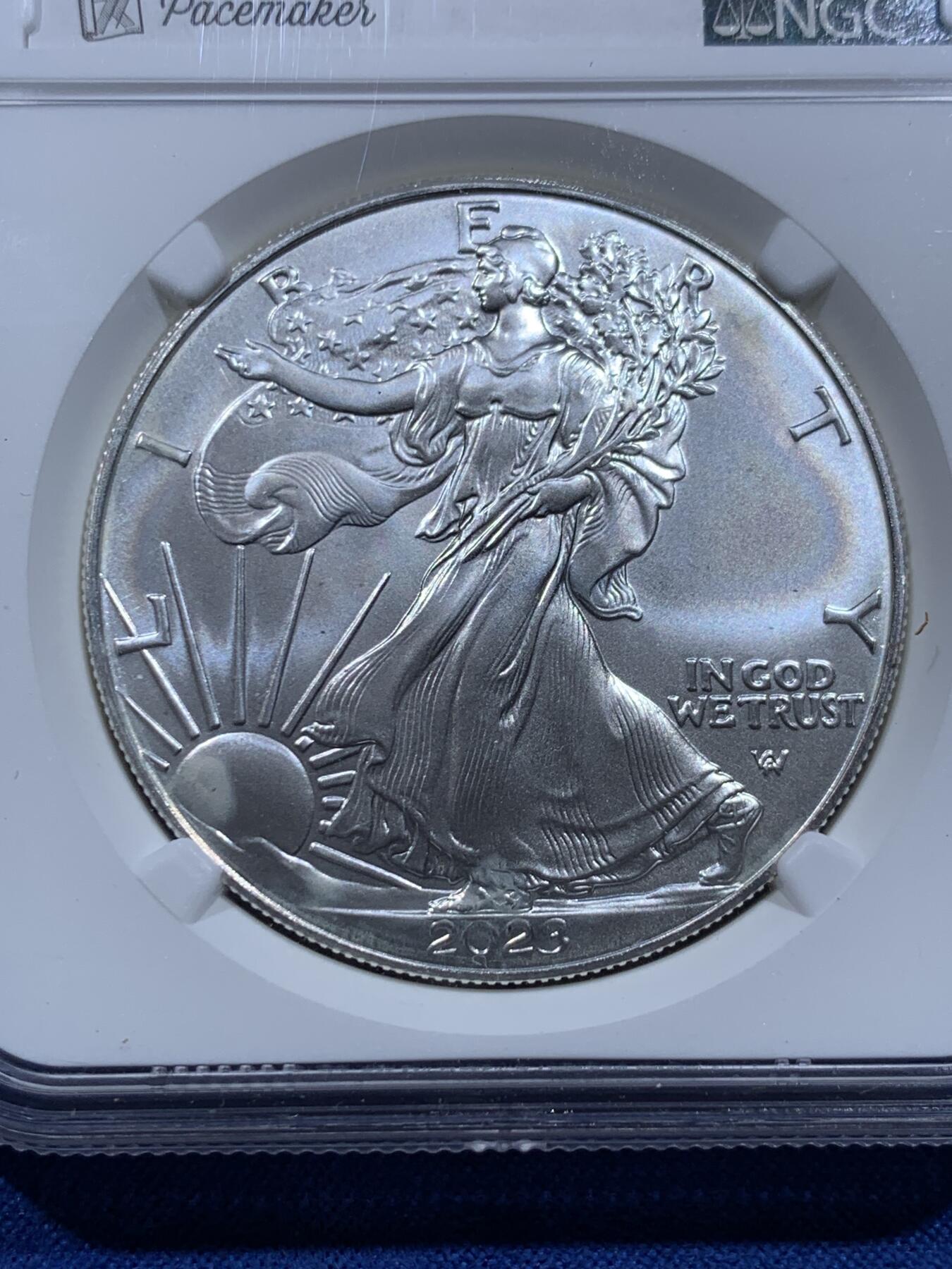 《竞宝斋》第415场 周日，周一，2场连拍 （全场包邮） NGC MS70 美国2023年鹰洋自由行走女神扬翅鹰1美元银币 冠军分