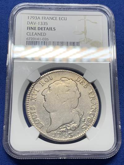 《竞宝斋》第415场 周日，周一，2场连拍 （全场包邮） - NGC FINE DETAILS 1793年法国天使埃居银币