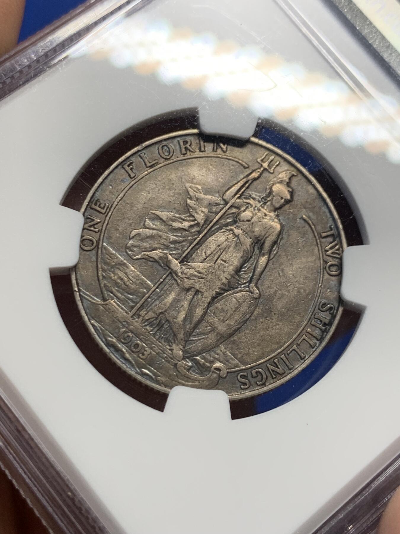 《竞宝斋》第415场 周日，周一，2场连拍 （全场包邮） NGC XF40 英国1903年爱德华七世海神2先令银币