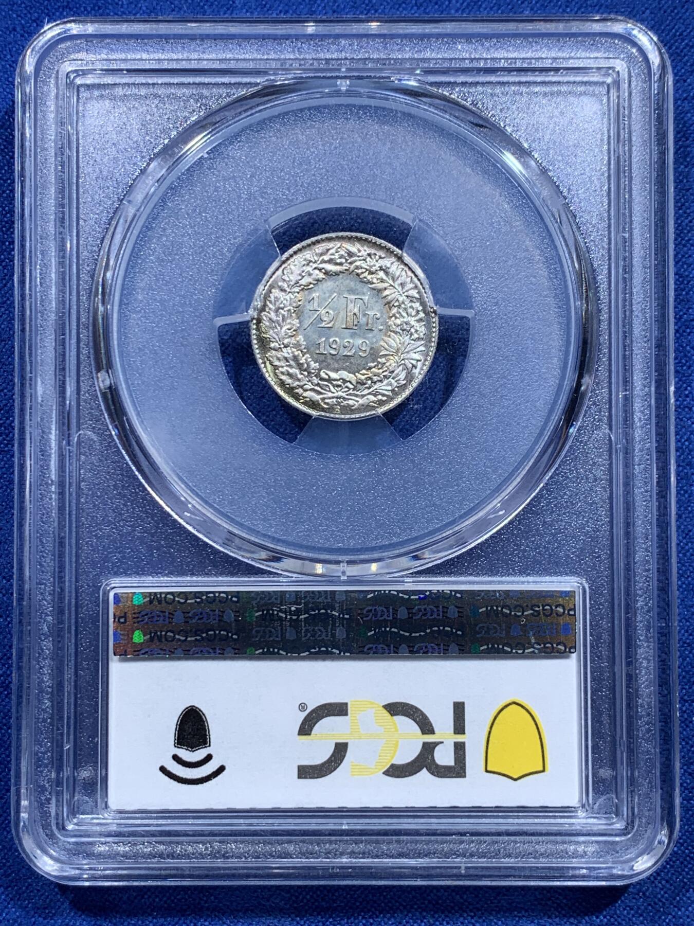 《竞宝斋》第415场 周日，周一，2场连拍 （全场包邮） PCGS MS67 瑞士1929年B版1/2法郎银币 顶级黄油转光品，季军分（更高为1枚68，一枚67+），不是晚期年份，很难得