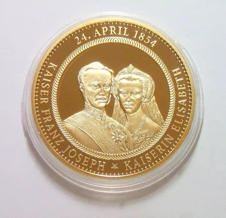 奥地利国王约瑟夫一世和茜茜公主结婚 精制大镀金章 40MM