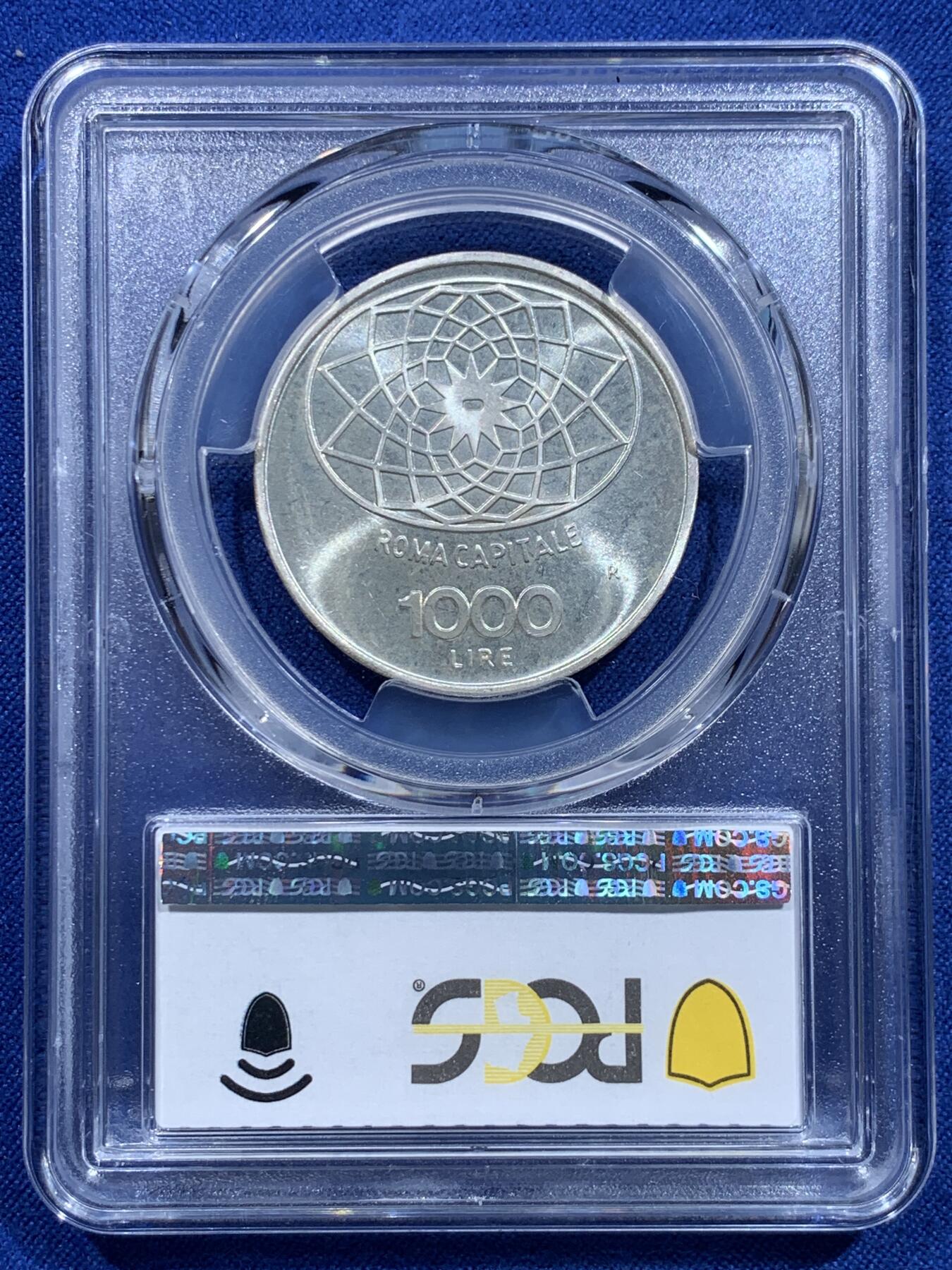 《竞宝斋》第415场 周日，周一，2场连拍 （全场包邮） PCGS MS66 意大利1970年罗马建都百年1000里拉纪念银币，高分！
