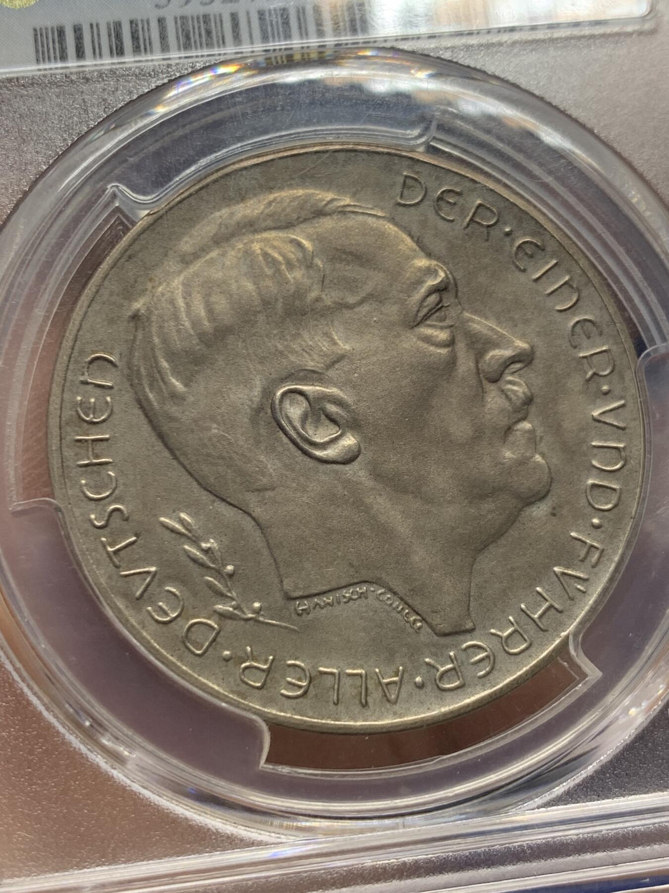 《竞宝斋》第415场 周日，周一，2场连拍 （全场包邮） PCGS SP63 德国 1938 跨过因斯布鲁克大桥吞并奥地利纪念银章 MATTE版本 热门品种