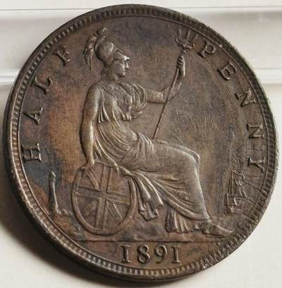 文馨钱币收藏第 269 场，长期接收代拍品 - 稀少极美品 1891 年英国维多利亚双辫子版半便士古铜币