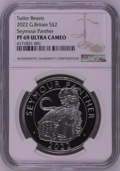 S&S Numismatic世界钱币-拍卖 第114期  - 英国2022年 都铎王朝的皇家野兽-西摩·黑豹 2英镑精制纪念银币 盒证齐全 NGC PF69UC