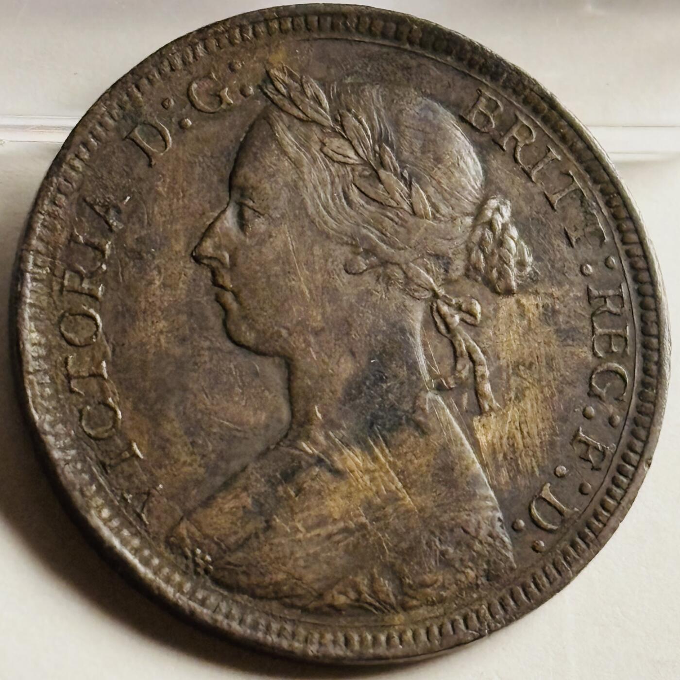文馨钱币收藏第 269 场，长期接收代拍品 稀少极美品 1891 年英国维多利亚双辫子版半便士古铜币