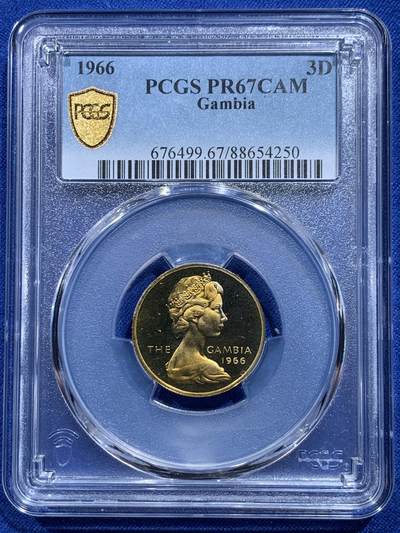 《竞宝斋》第415场 周日，周一，2场连拍 （全场包邮） - PCGS PR67CAM 冈比亚1966年3便士非洲渡鸭精制币