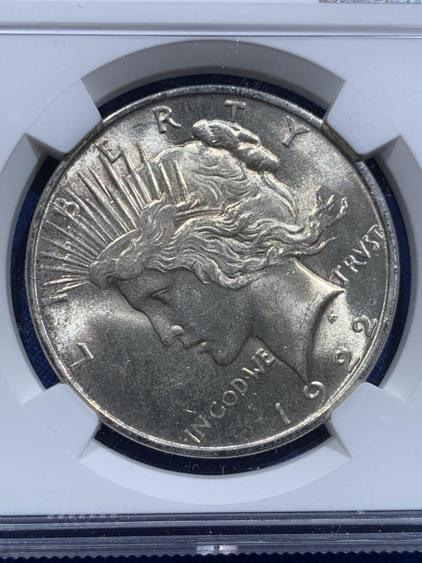 《竞宝斋》第415场 周日，周一，2场连拍 （全场包邮） NGC MS64 美国 1922 和平 一美元 银币 卷拆品 上n日常低评美国币