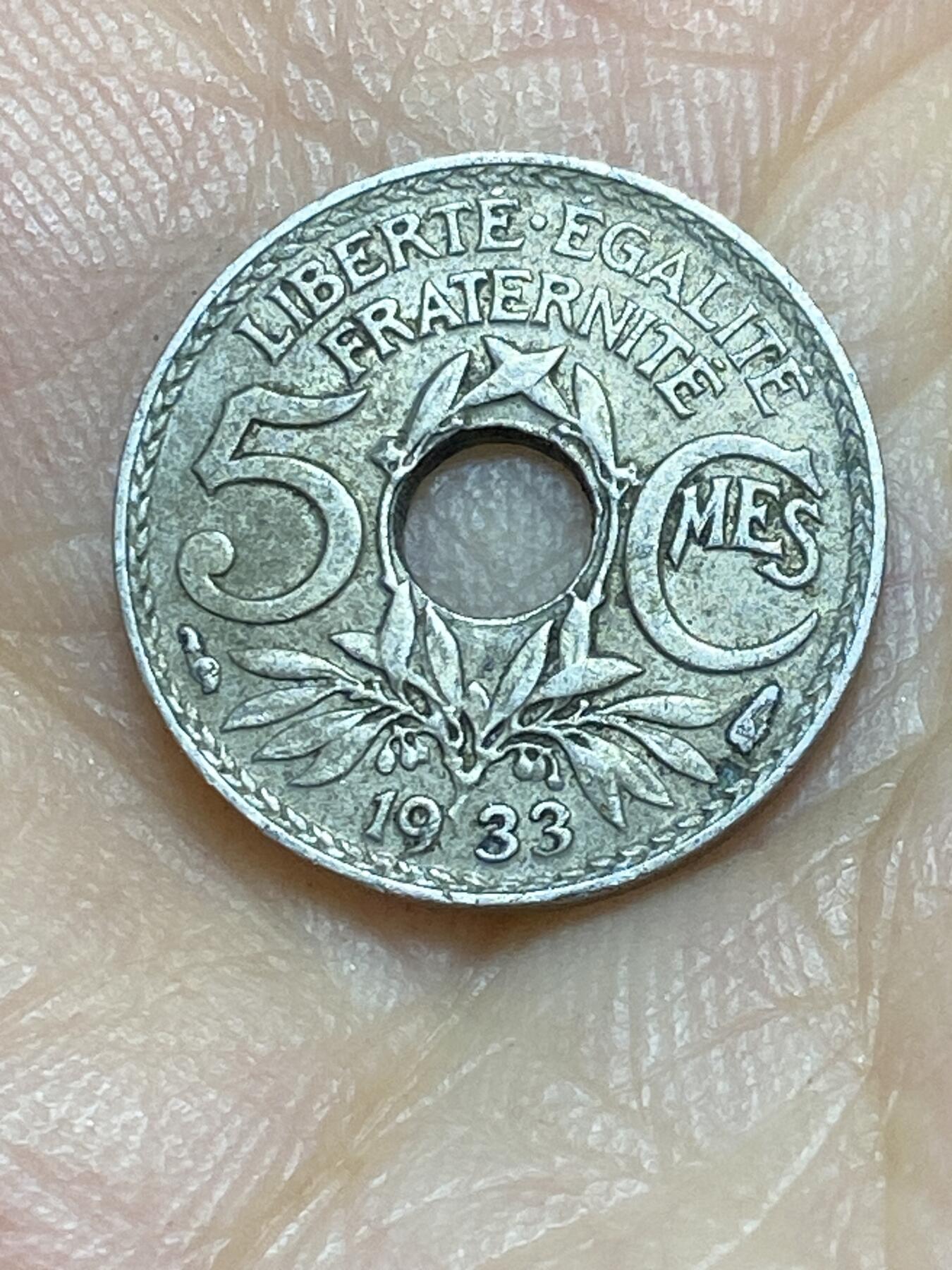 2025年第八十五场(总第一百一十一场）外国好品散币(免佣金) 稀年–法国🇫🇷1933年5生丁(少见年份)