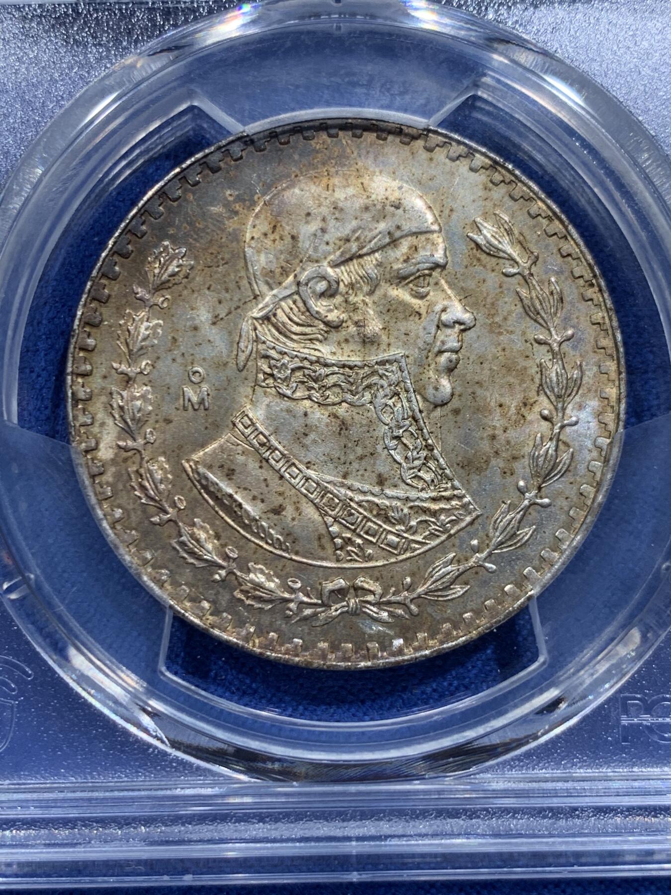 《竞宝斋》第415场 周日，周一，2场连拍 （全场包邮） PCGS UNC 墨西哥1966年1比索银币 带彩！
