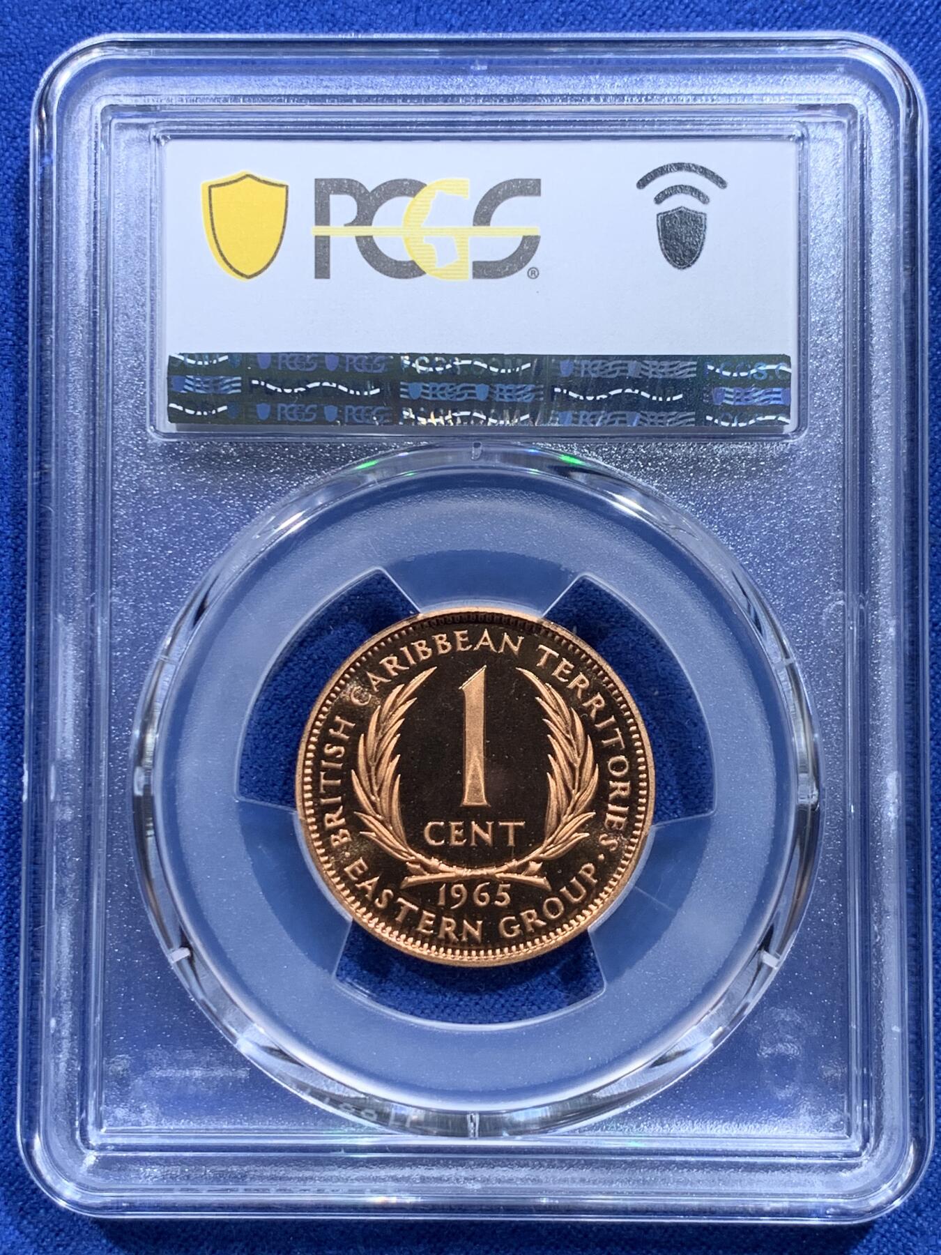 《竞宝斋》第415场 周日，周一，2场连拍 （全场包邮） PCGS PR68RDDCAM 东加勒比1965年1分铜币