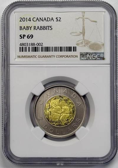 S&S Numismatic世界钱币-拍卖 第114期  - 加拿大2014年 野生动物幼崽系列-兔崽 2加元双色纪念币 NGC SP69