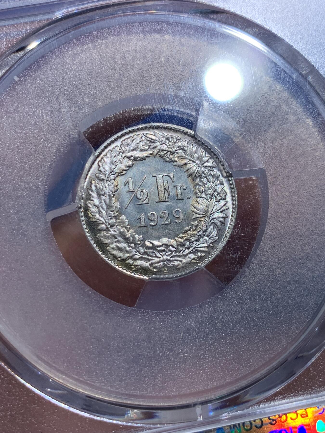 《竞宝斋》第415场 周日，周一，2场连拍 （全场包邮） PCGS MS67 瑞士1929年B版1/2法郎银币 顶级黄油转光品，季军分（更高为1枚68，一枚67+），不是晚期年份，很难得