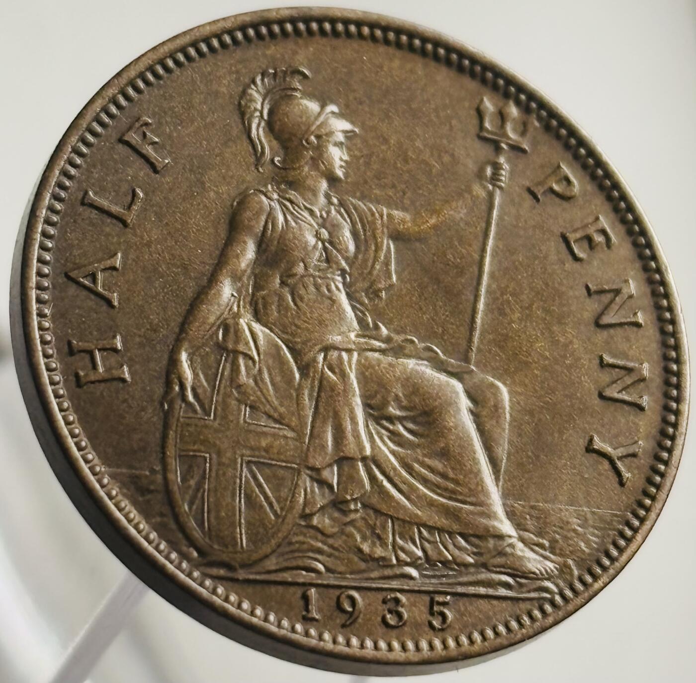 文馨钱币收藏第 269 场，长期接收代拍品 少见极美品 1935 年英国乔治五世半便士铜币