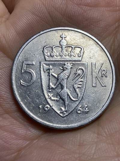 2025年第八十五场(总第一百一十一场）外国好品散币(免佣金) - 挪威🇳🇴1964年5克朗(奥拉夫五世时期，第一套最大面值)