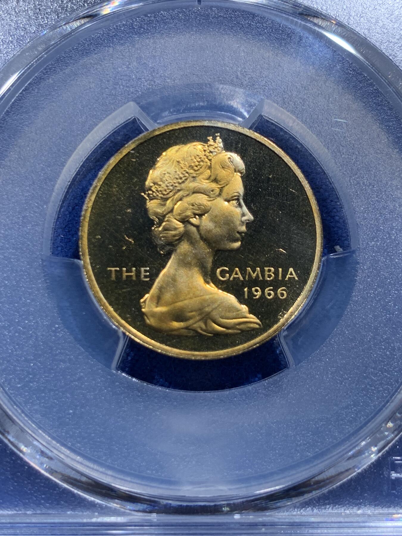 《竞宝斋》第415场 周日，周一，2场连拍 （全场包邮） PCGS PR67CAM 冈比亚1966年3便士非洲渡鸭精制币