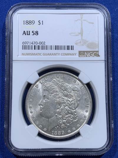 《竞宝斋》第415场 周日，周一，2场连拍 （全场包邮） - NGC AU58 美国1889年摩根1美元银币 经典美国品种 稳定升值 抗通胀利器