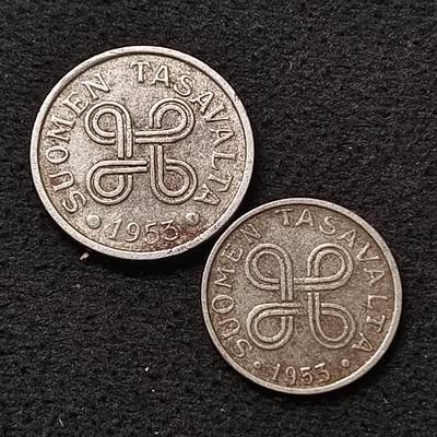 【全场包邮】纯粹捡漏拍457场 - 芬兰1953年1-5马克好品铁币2枚一组