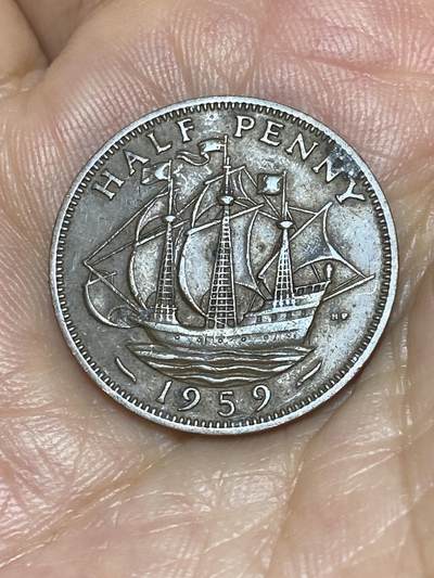 2025年第八十五场(总第一百一十一场）外国好品散币(免佣金) - 英国🇬🇧1959年半便士(伊丽莎白二世青年桂冠，第二版)