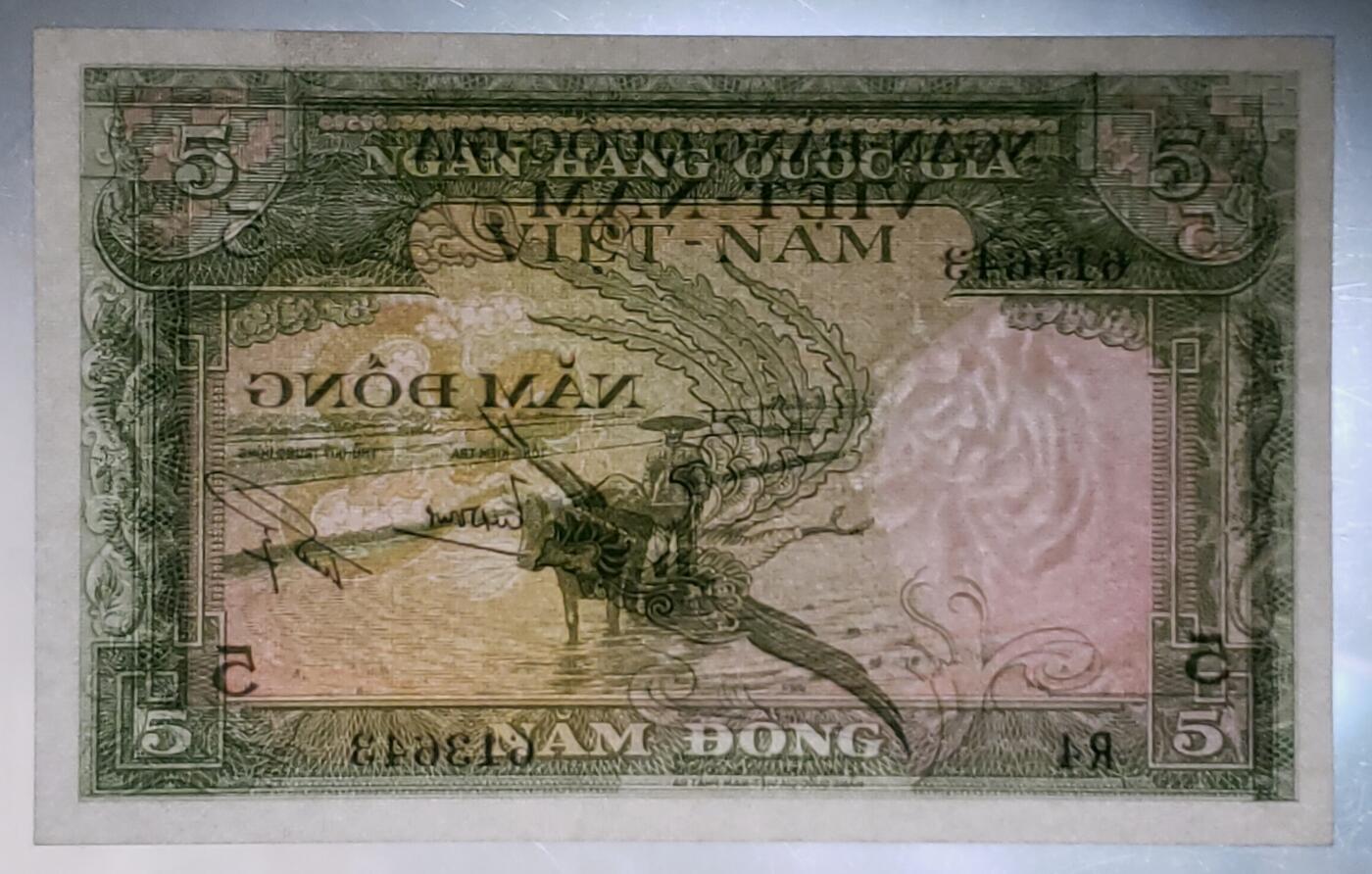 1955年南越“龙与凤”5盾钞（爱藏评级）