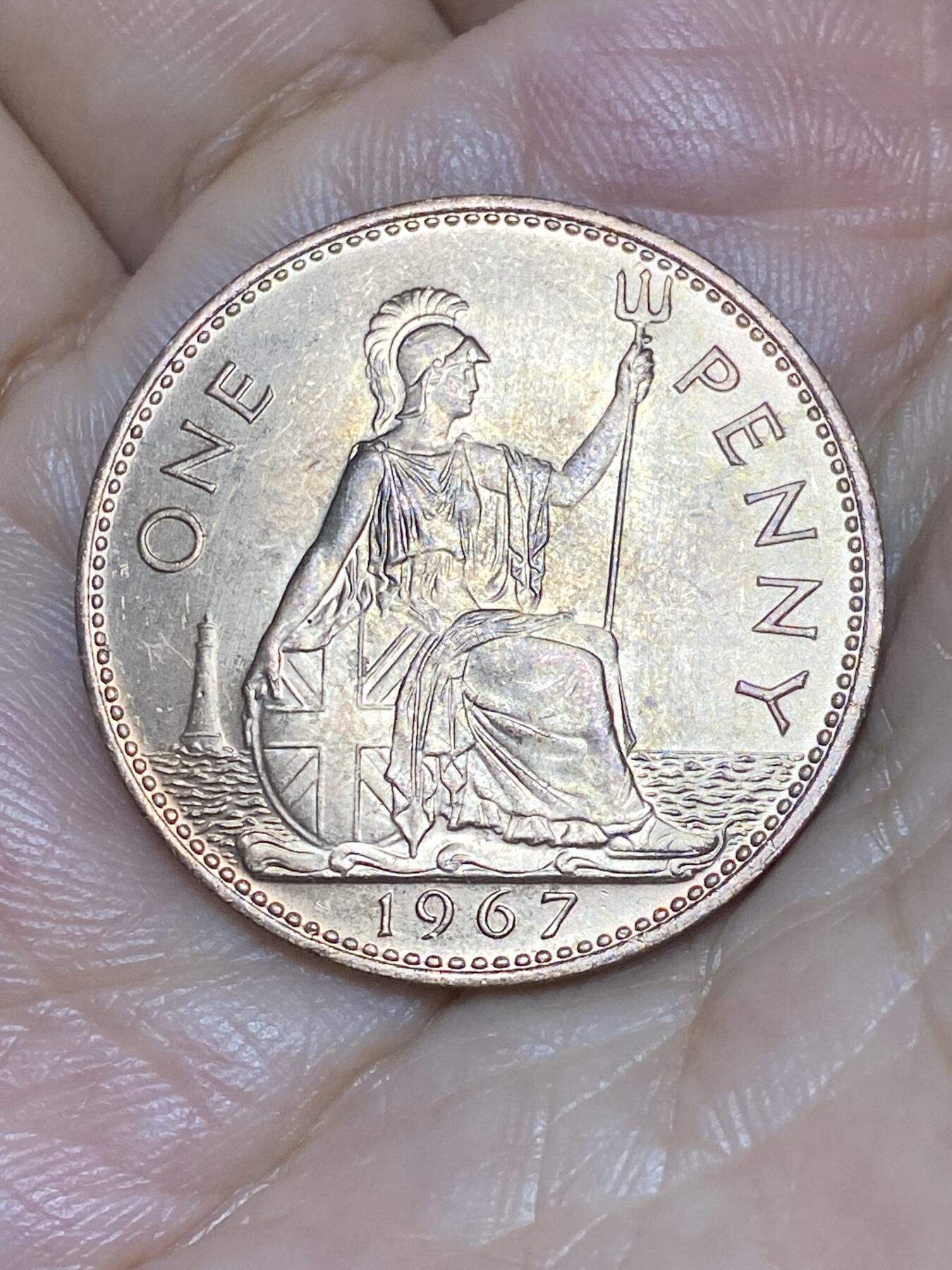 2025年第八十五场(总第一百一十一场）外国好品散币(免佣金) 原光好品–英国🇬🇧1967年1便士(伊丽莎白二世青年桂冠，第二版，普制币关门年)
