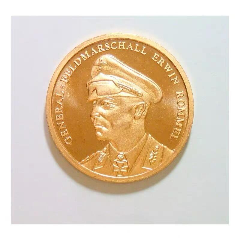 德国沙漠之狐隆美尔+铁十字 高浮雕精制镀金章 30MM