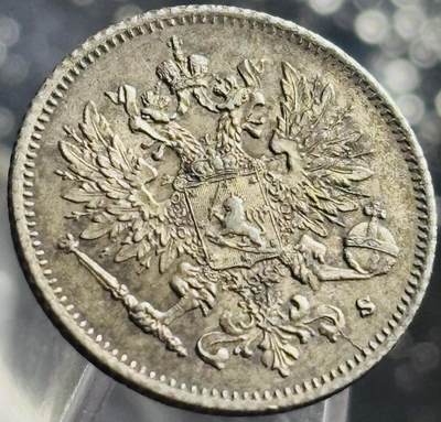文馨钱币收藏第 270 场，优选精品银币，老铜币，古钱币专场 长期接收代拍品 - 少见极美品 1916 年俄属芬兰 25 盆尼银币 S 版