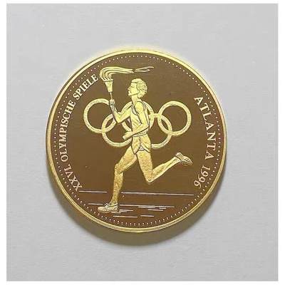 美国1996年 亚特兰大奥运会火炬手高浮雕精制镀金章 30MM - 美国1996年 亚特兰大奥运会火炬手高浮雕精制镀金章 30MM