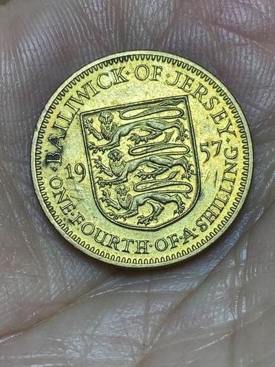 2025年第八十五场(总第一百一十一场）外国好品散币(免佣金) - 英属泽西岛🇯🇪1957年1/4先令(伊丽莎白二世青年带冠，第一版首发年)