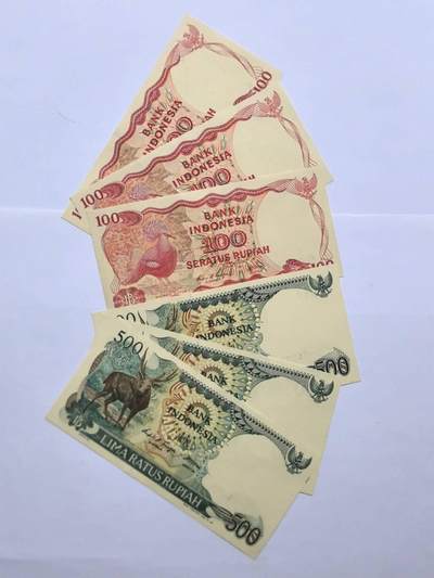 各国外币第92期 无佣金 - 印度尼西亚 两组3连共6张 全新