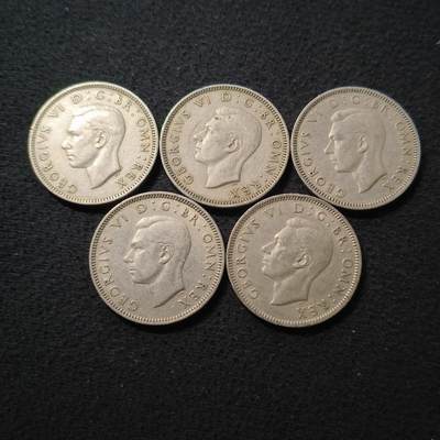 【全场包邮】纯粹捡漏拍457场 - 英国1947-1951年乔治六世1先令2版本不同年份5枚一组