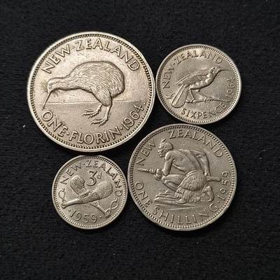 【全场包邮】纯粹捡漏拍457场 - 新西兰1959-1964年女王十二进制4枚套币