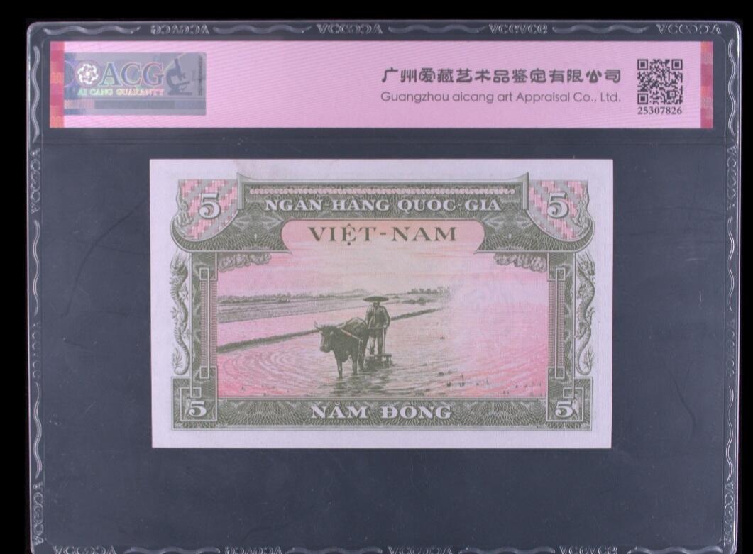 1955年南越“龙与凤”5盾钞（爱藏评级）