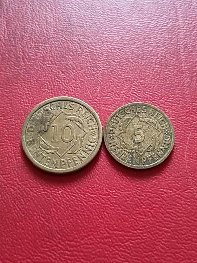 【云涧收藏】第五十九场 - 德国魏玛1924年RENT版5、10芬尼2枚