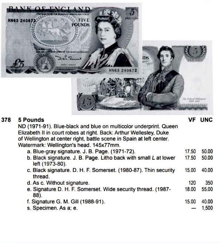 英国1980-87年5镑靓品纸币