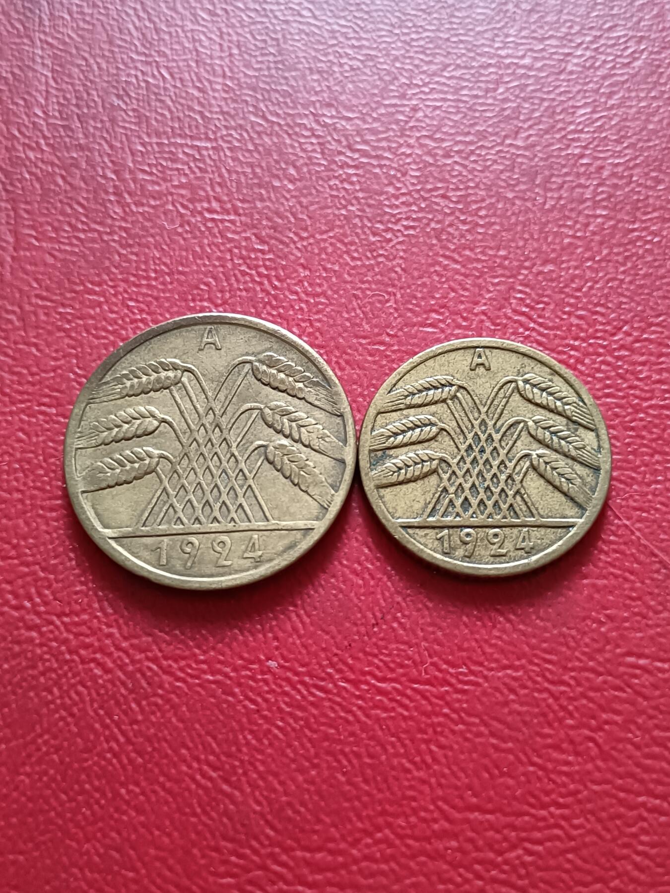 【云涧收藏】第五十九场 德国魏玛1924年RENT版5、10芬尼2枚
